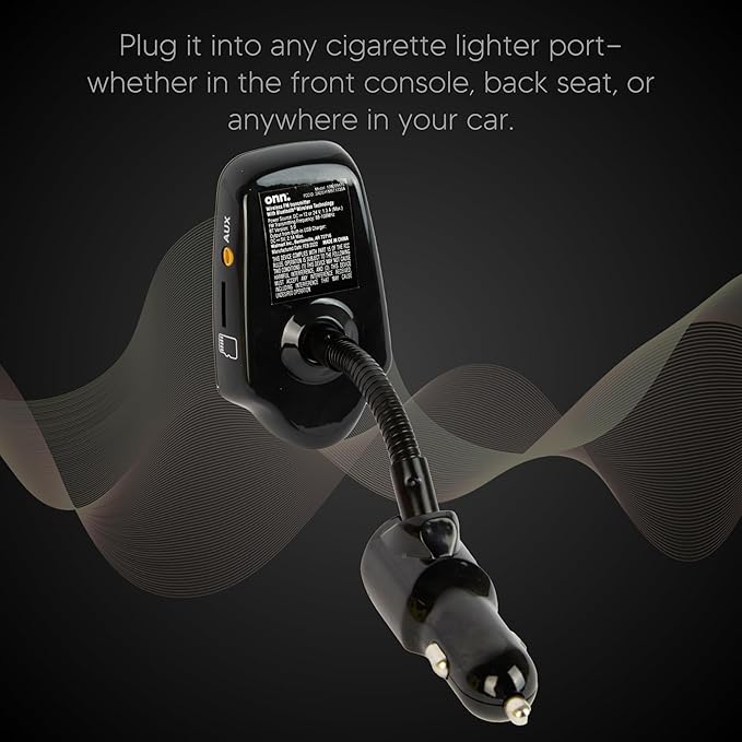 ONN Upgraded 2025 Car Bluetooth FM Transmitter – 1.44" Display, Flexible Gooseneck, Hands-Free Calls, Wireless Music Player, Radio Adapter, USB Charger, Micro SD Card & AUX Support