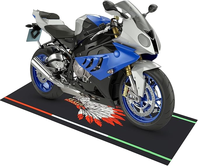 Motorcycle Mat 78 x 31 Inch Garage Floor Rug Washable Parking Mats for Garage Floors Non Slip Oil Absorbent Pad Rubber Backing Layer Protects Floor from Spills Drips Stains(Indian Style)
