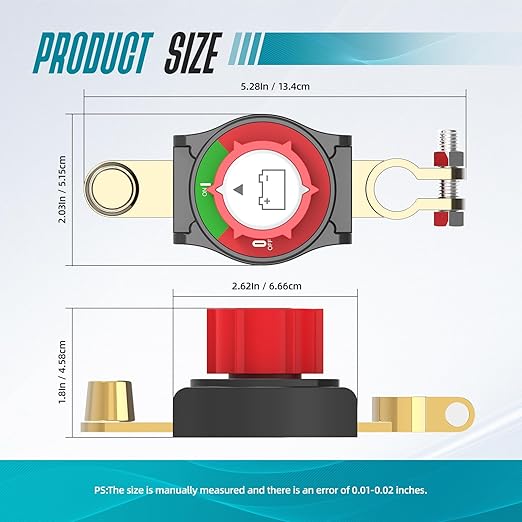 Top Post Battery Disconnect Switch On/Off 275A 12-48V Battery Power Cut Off Switch for Car Vehicle RV and Boat