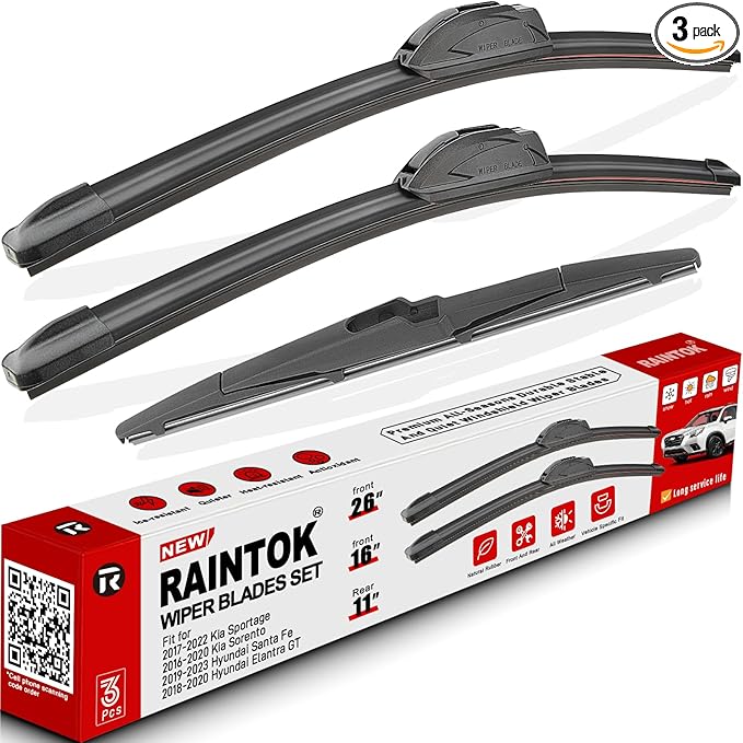 Windshield Wiper Blades Replacement for 2017-2022 Kia Sportage / 2019-2021 Hyundai Santa Fe / 2016-2020 Kia Sorento Original Factory Quality Front Rear Wipers Blade Set - 26" 16" 11"