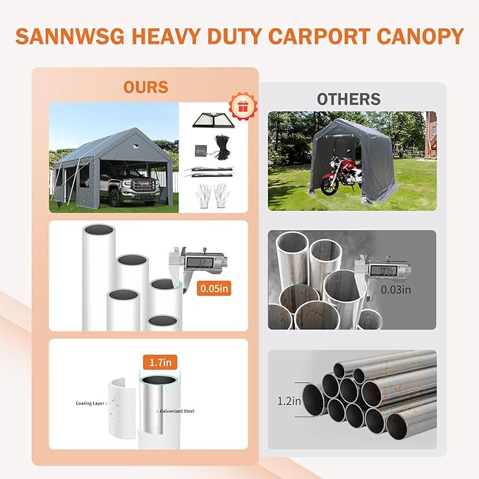 Carports 10X16 Heavy Duty，Portable Car Port Garage，Carport Canopy with Side Doors，Outdoor Car Shelter All Weather,Grey