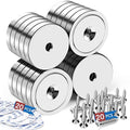 LOVIMAG Neodymium Cup Magnets,110LBS Holding Force Strong Rare Earth Magnets with Heavy Duty Countersunk Hole and Double Sided Adhensive&Stainless Screws for Tool Room,Workplace,Hanging-Pack of 20