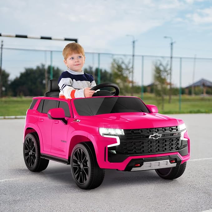 HONEY JOY Ride On Truck, 12V Licensed Chevrolet Tahoe, Chevy Electric Vehicle for Kids, Soft Start, Music, Lights, Battery Powered Ride On Car Toy with Remote Control, Gift for Boys Girls (Pink)
