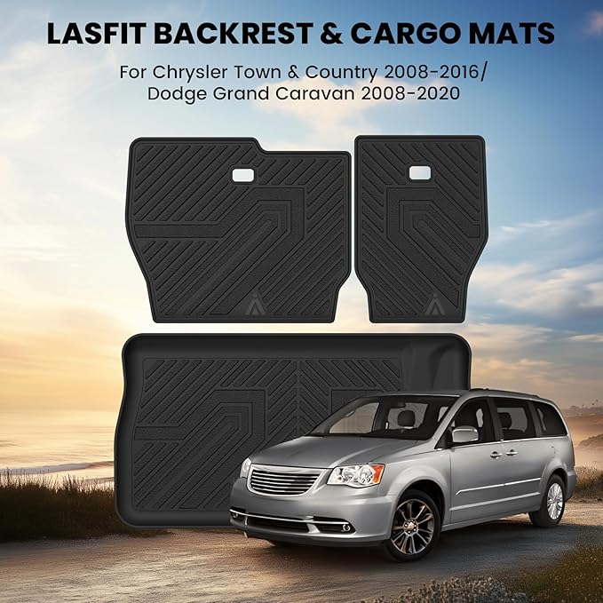 LASFIT Backrest&Trunk Mats Fit for Chrysler Town & Country 2008-2016/Dodge Grand Caravan 2008-2020, All Weather TPE Fit Cargo Liner for Chrysler Town & Country & Dodge Grand Caravan Car Mats, Black