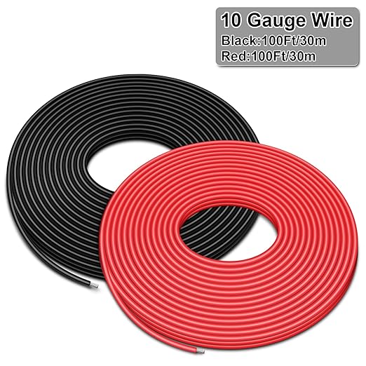 10 Gauge Wire - iGreely 100 FT Red & 100 FT Black 10 Gauge Tinned Copper Electrical Wire Cable for Solar Panel Car Audio Automotive Trailer Marine Harness Wiring 10AWG 100Ft