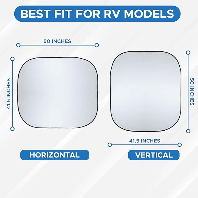 2-Piece RV Windshield Sunshade | Reflective 240T Polyester Front Windshield Shade | Foldable Front RVs, Large Bus, Large Side Window Sun Shade | XXL (41.5" x 50")