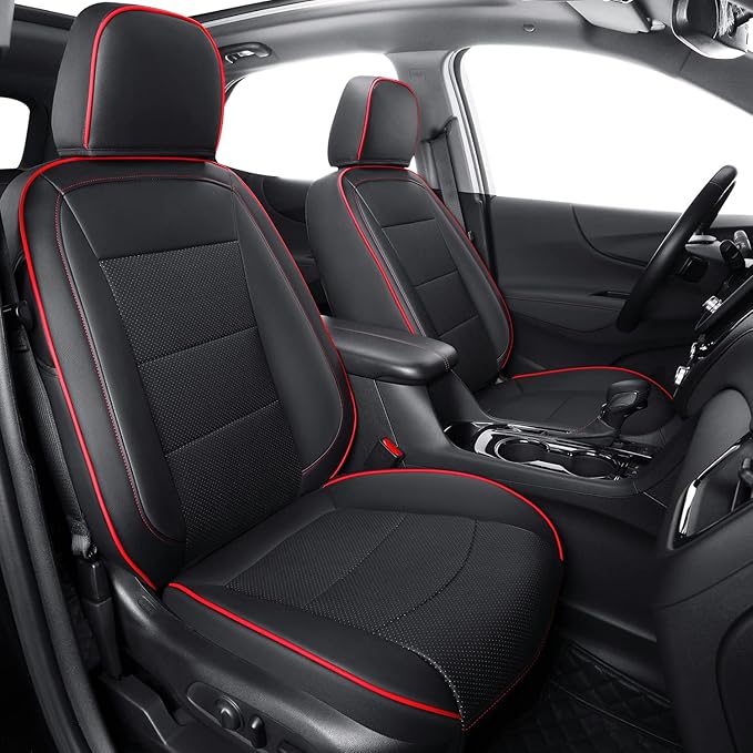 RISINGSTAR Terrain Seat Covers, fit for 2018-2024 GMC Terrain SUV with Rear Split Seats, Water Proof Faux Leather(Full Set, Black&Red)
