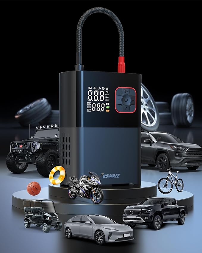 Kohree Tire Inflator Portable Air Compressor, 58LPM Faster Dual Cylinder Air Pump for Car Tires, Pickup Trucks & Large Tires, 150 PSI & 20000mAh Cordless Electric Air Pump with Pressure Detection