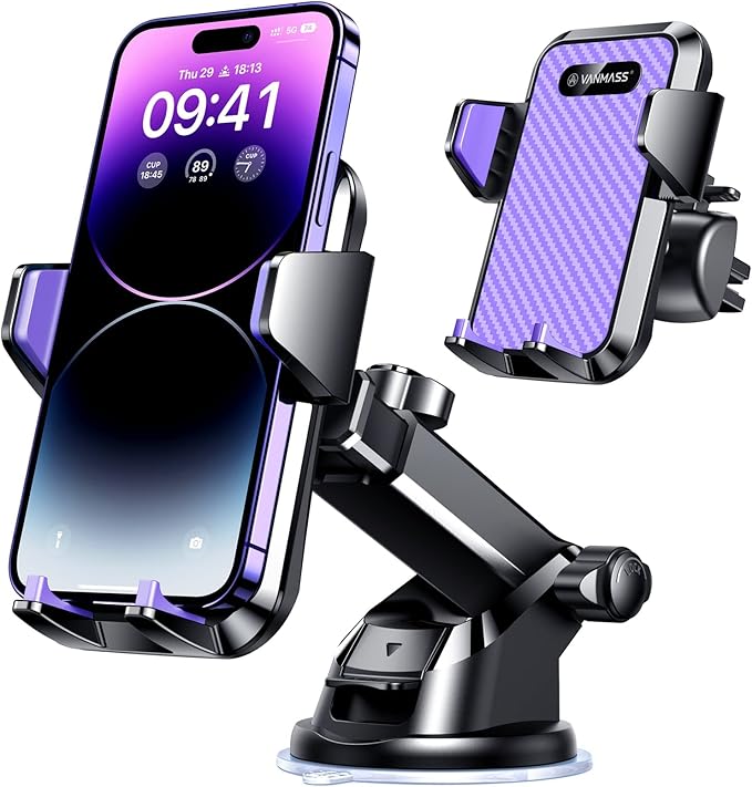 VANMASS 2025【Strongest & Military-Grade】Car Phone Mount【Patent & Safety Certs】Ultimate Cell Phone Holder Handsfree Stand for Dashboard Window Vent for iPhone 16 Pro Max 15 14 13 Samsung Android Truck