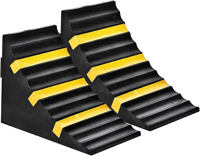 RELIANCER 2 Pack Wheel Chocks Heavy Duty Extra Large Industrial Rubber Wheel Chock Blocks w/Handle Reflective Strips for Travel Trailer Hauler Truck Fire Truck Commercial Vehicle RV 10" x 6" x 7.3"