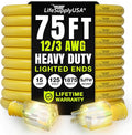 75ft Outdoor/Indoor Extension Cord 12/3 Gauge Extra Heavy Duty 3 Prong SJTW, Waterproof, Flexible Cold-Resistant Long Power Cord,15A 125V 1875W, Yellow by LifeSupplyUSA