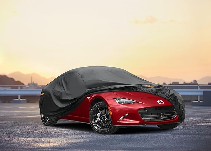 Kayme 7 Layers Car Cover Custom Fit for Mazda Miata MX-5 MX5 (1990-2025) Waterproof All Weather for Automobiles, Outdoor Full Cover Rain Sun UV Protection.Black