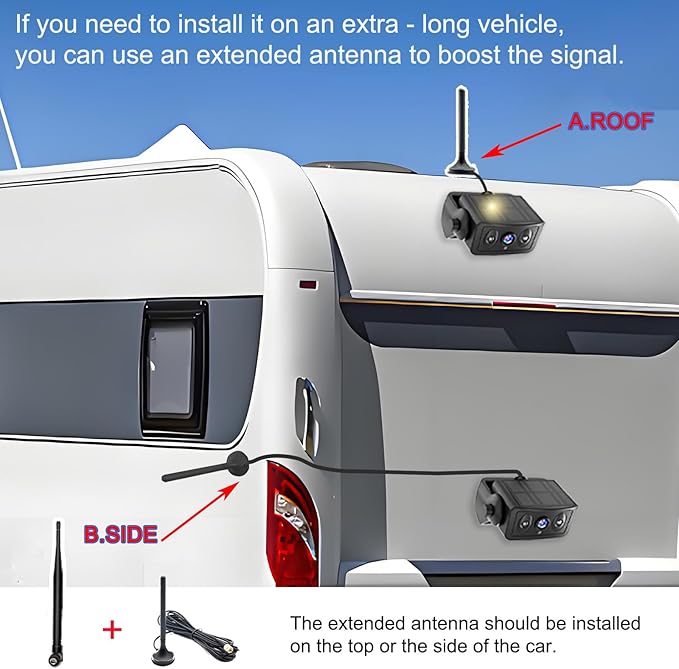 Wireless Backup Camera for RV/Truck/Camper/Trailer - Solar-Powered Strong Magnetic Mount, No Wiring/Drilling, HD Night Vision, Waterproof, Low Power - Works with iPhone & Android (Easy Installation)
