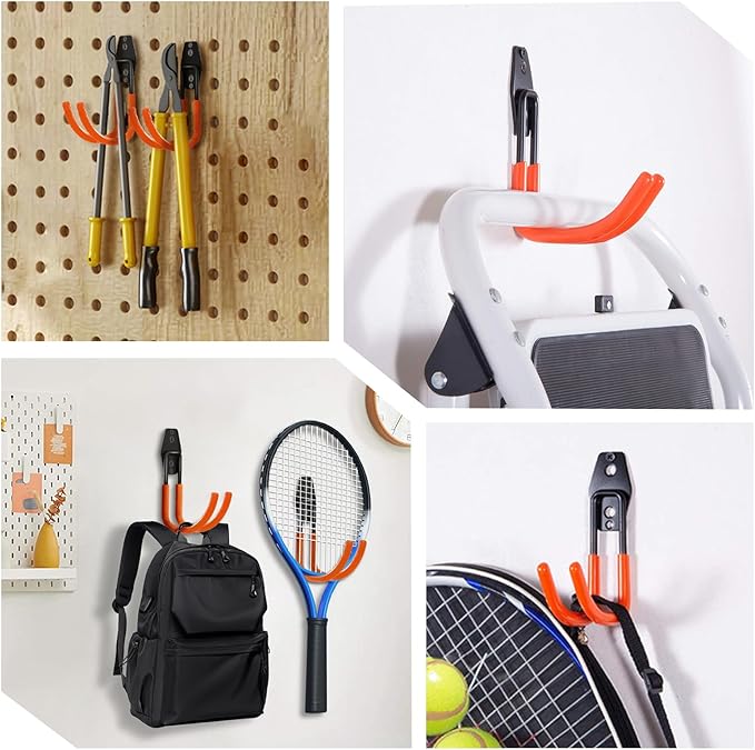 Garage Storage Utility Hooks，Garage Garden Tool Organizer，Steel Wall Mount Hooks, Large Garden U Hooks （2 Pack） (Type-2-Orange)