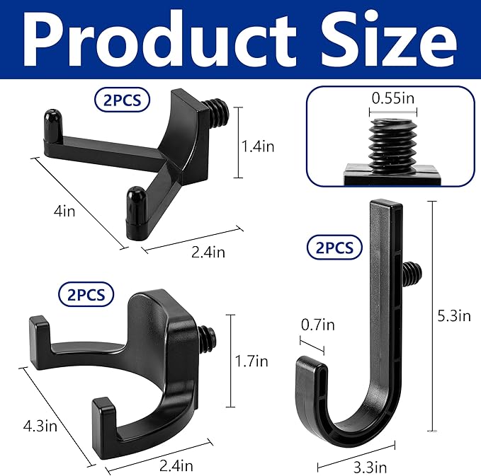 6 Pcs ABS Storage Shed Tool Hooks,Shed Tool Hangers Include J-Shape,U-Shape and V-Shape,Storage Shed Shelves Accessories for Organizing Tool, Ladders, Bulk Items