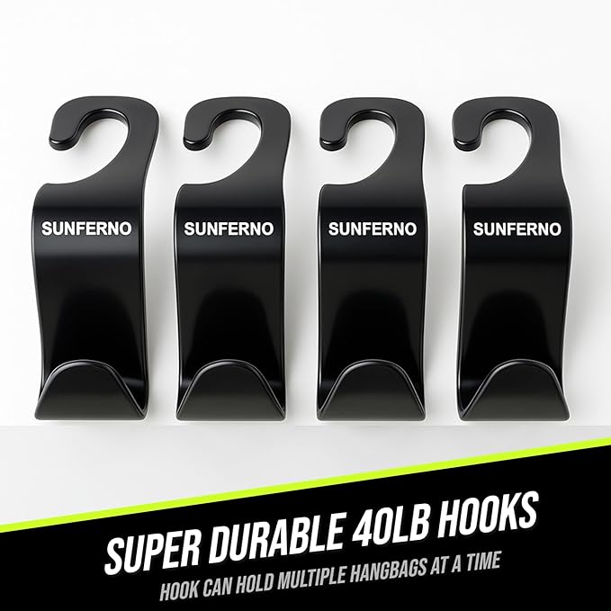 Car Hooks – Durable Headrest Hooks for Car | Car Purse Hook Holds Bags, Groceries & Essentials | Purse Hooks for Car That Don't Slip | Must-Have Car Hanging Accessories – 4-Pack, Easy Install