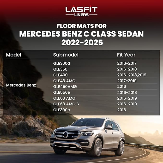 LASFIT Floor Mats for Mercedes Benz GLE 2019 2018 2017 2016 350/400 / 43 AMG / 450 AMG / 550e / 63 AMG / 63 AMG S, Custom Fit All Weather TPE Car Liners for GLE Floor Liners, 1st & 2nd Row,Black