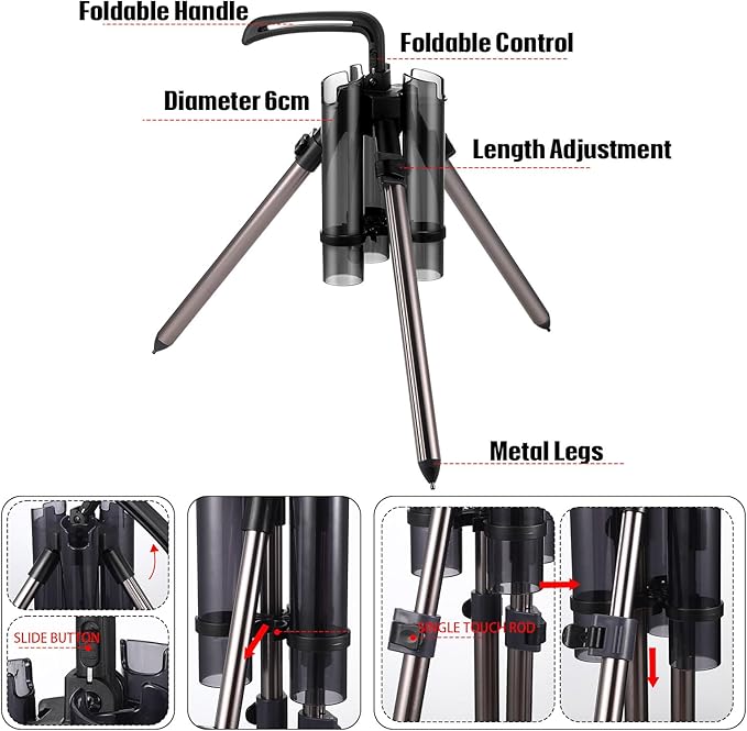 Gisafai Fishing Rod Carrier Foldable Pole Holder Stand 3 Rod Portable Surf Fishing Holder Vertical Beach Pole Storage Freestanding Rack for Garage, Home, Outdoor