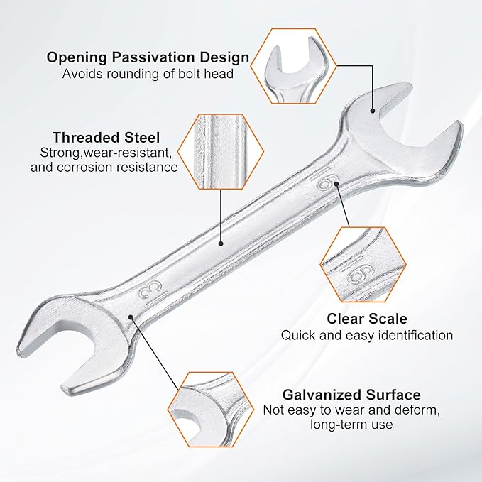 HARFINGTON 2pcs Double Open End Wrench 13mm x 16mm Metric 15 Degree Offset Angle Small Flat Head Wrench Galvanizing Open Ended Spanner for Automotive Repair Furniture Assembly