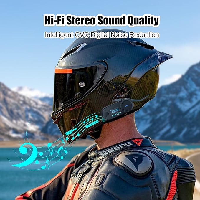 FreedConn TCOM SC Motorcycle Helmet Bluetooth Headset, Motorcycle Communication Systems with LCD Screen, CVC Noise Cancellation, Stereo Music, 3 Riders 0.5mi/800m 12Hrs Intercom, IP65, 1 Pack