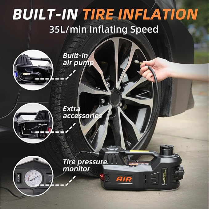 STANDTALL Electric Car Jack Kit 5 Ton 12V Hydraulic Floor Jack with Impact Wrench and Tire Inflator Pump Lift Jack with LED Light for SUV Sedan Truck Road Emergency Tire Change