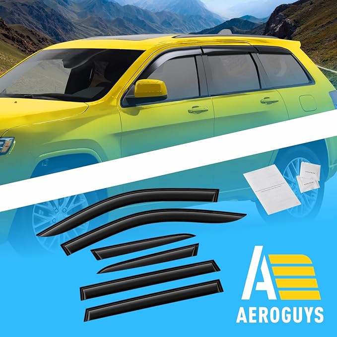 Extra Durable Window Deflectors Tape-On Window Visors Rain Guards Fit for Jeep Grand Cherokee 2011-2021, Sun Visors, Wind Vent for Shades, Exterior Car Accessories - 6pcs. AG0531