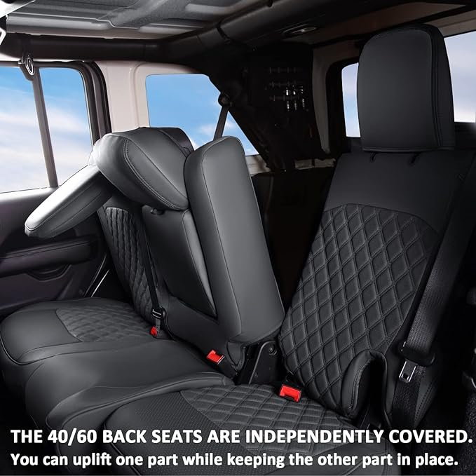 GIANT PANDA Customized Rear Car Seat Covers for Jeep Wrangler 4 Door JL Sahara Sport Rubicon Unlimited Willys 2018 2019 2020 2021 2022 2023 2024 2025 Without Rear Cup Holder,Faux Leather,(Black)
