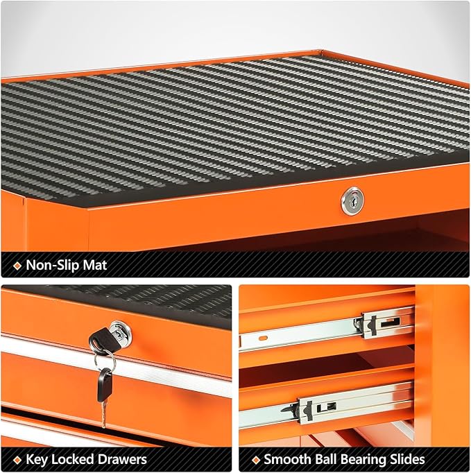 DNA MOTORING 3-Drawer Rolling Tools Chest, Rolling Tool Storage Cabinet, Heavy Duty Mechanic Tool Cart, Trolley Organizer for Garage, Warehouse, Workshop, Orange, TOOLS-00405