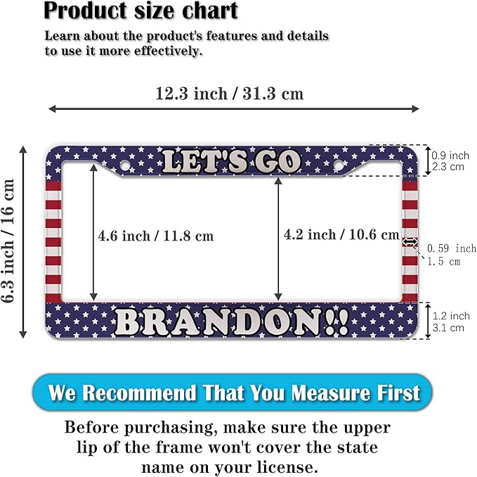 License Plate Frames for Women Multicolor License Plate Covers for Men Lets Go Brandon Universal Aluminum Car Accessory 2 Pack with Screw Covers Set