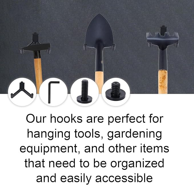 16 Pcs Storage Shed Hooks Set for Suncast, 5 Black V Shaped Tool Hooks Organizer with Long Screw Wrench Short Screw Compatible with Suncast/Craftsman Storage Shed Accessories