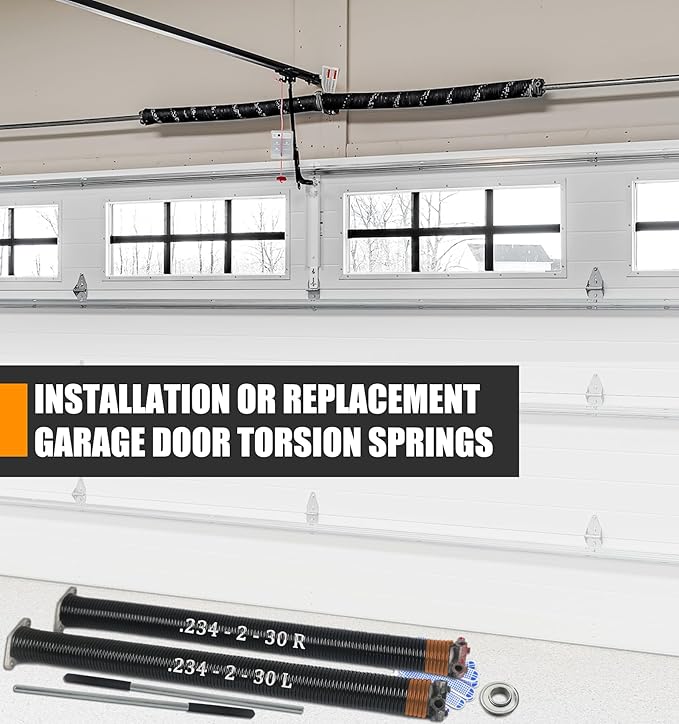 Garage Door Torsion Spring Set, Pair of 2" Electrophoresis Coated Garage Door Spring Replacement with 2 Non-Slip Winding Bars and Bearing, Minimum 16000 Cycles (.234x2x30")