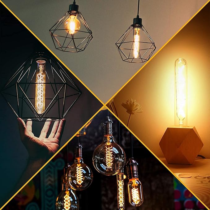 Leools Vintage T10 LED Edison Light Bulb Super Thin Filament, 40 Watt Warm Light Vanity Night Amber Bulbs, Dimmable Tubular Incandescent E26 LED Edison Bulb 40W Warm Warm 2200K, 6 Pack