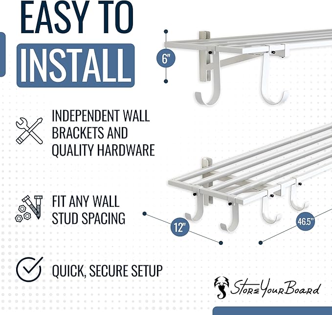 StoreYourBoard 2-Pack Heavy Duty Wall Shelves – Wall-Mounted Garage Storage Shelving and Organization for Sheds, Closets, or Utility Rooms – Holds 200 lbs, 1ft x 4ft, White