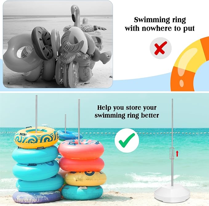 Pool Float Storage Rack 13 x 78 Inch Pool Float Holder Stainless Steel Equipment Holder Water Filling Base Portable Scalable Outdoor Rack for Swimming Outdoor Storage(White)