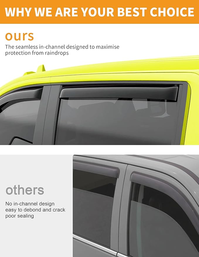 in-Channel Window Rain Guards Fit for Truck Toyota Tacoma 2024 2025 Double Cab with 4 Full-Size Doors Extra Durable Window Deflectors Vent Visors Shades Car Accessories Visors Rain Guards