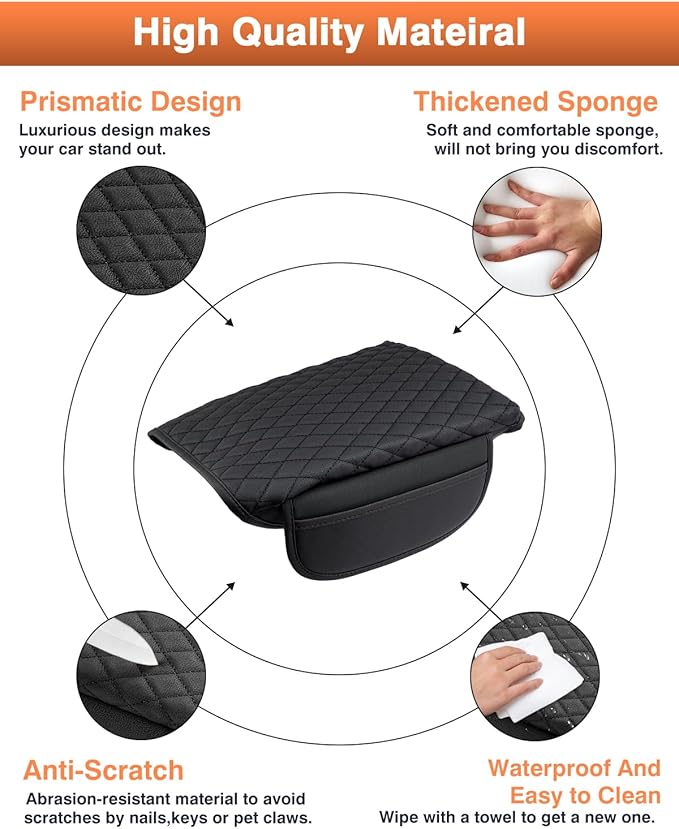 Shademax Center Console Cover for Kia Carnival KA4 2022-2024 2025 2026 Accessories Armrest Cover Console Cushion Pad Leather MPV Armrest Seat Box Cover Console Lid Protector with Pockets Storage Bag