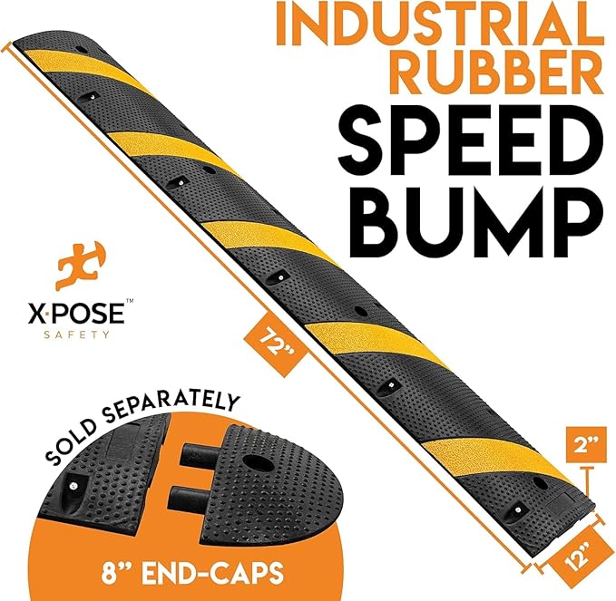 Xpose Safety 2-Pack Speed Bump Strips – 6 Ft Rubber Speed Humps with Modular Interlocking Design - Stop and Slow Cars - for Outdoor, Road, Ramp Ends, Driveway Curb Ramps