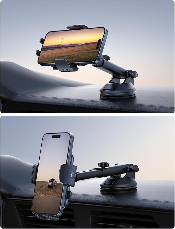 Lamicall Car Phone Holder - [Strongest Military-Grade Suction Cup] 360° Rotation Phone Holders for Your Car Quick Release Adjustable Car Phone Mount Dashboard for iPhone 16 Galaxy Smartphone Truck