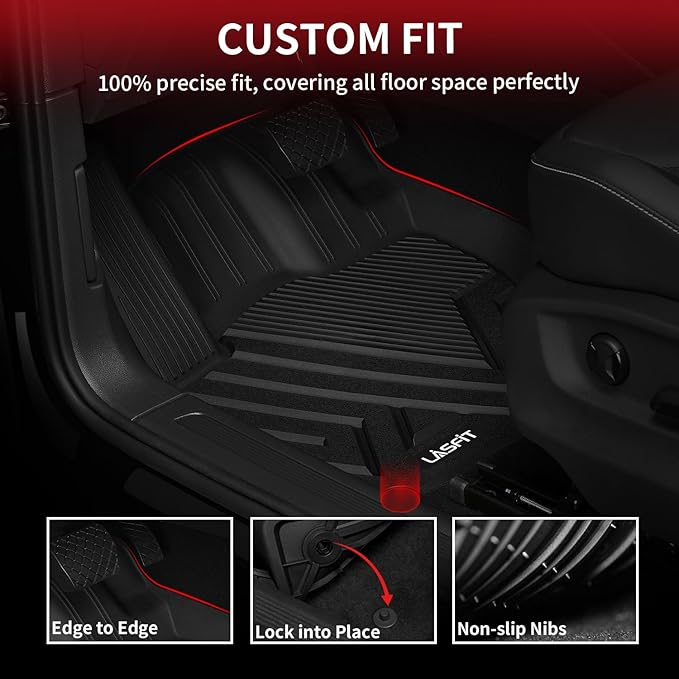 LASFIT Floor Mats Fit for Volkswagen Tiguan 2024 2023 2022 2021 2020 2019 2018 (Only for 5 Seater) All Weather TPE Custom Fit Floor Liners for 1st and 2nd Rows Car Mats for VW Tiguan 2018-2024, Black