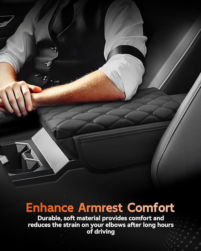 CDEFG for 2024 2025 Cybertruck Center Console Cover Armrest Cover for Tesla Cybertruck Accessories Arm Rest Protector with Side Pockets Back Mesh 4 Velcro Pockets