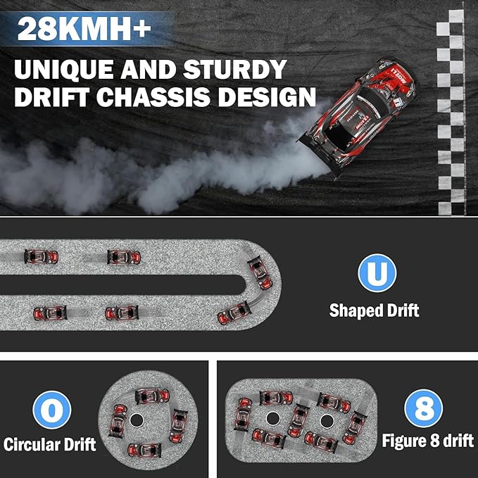 RC Drift Car, 1:14 Scale GTR Model, 4WD 28KM/H High Speed Remote Control Racing, 2.4GHz Electric Sport Drifting Car with LED Lights Speed Adjustment Gifts for 6+ Kids and Adults
