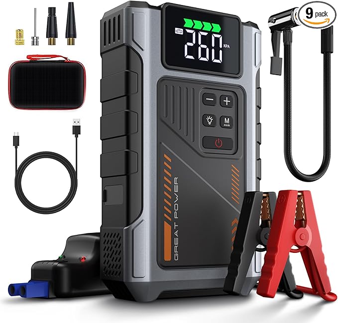 Portable Jump Starter with Air Compressor 4000A Peak with 150PSI Tire Inflator, Jump Box for 12V Car Battery Power Booster Pack (Up 8.0L Gas/6.5L Diesel Engine)