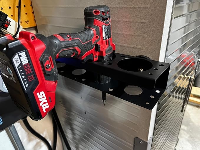 MUTUACTOR Super Power Tool Organizer, Non-Slip 4 Drill Holder Magnetic Mount with 2 Layer Heavy Duty Metal Storage Rack, Garage Tool Organizer with Screwdriver, Plier, Impact Drill Drivers
