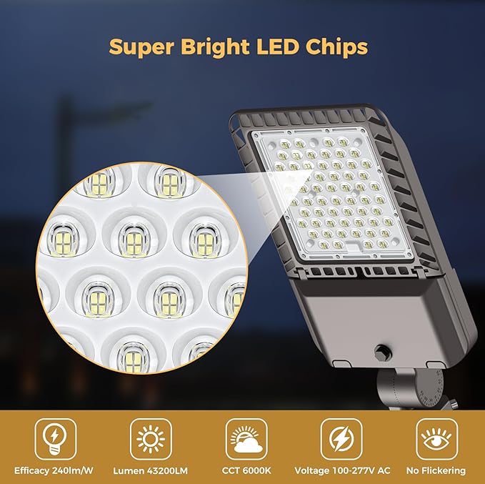 LED Parking lot Lights 180W Dusk to Dawn Photocell Street Lights 6000k Commercial Area Oudoor Lighting IP65 Waterproof for Driverway Yard Garage Warehouse 3 Pack with Wrench