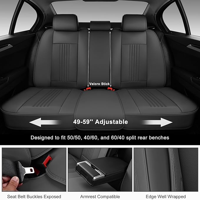 Car Seat Covers Full Set, Front and Rear Seat Covers for Cars, Waterproof Leather Auto Seat Protectors with Head Pillow, Car Seat Cushions Fit for Most Sedans SUV Pick-up Truck, Gray
