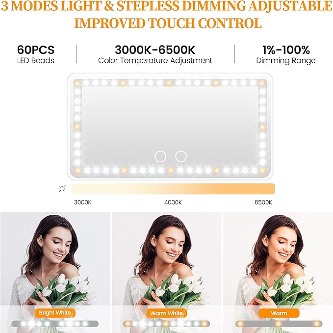 Car Sun Visor Vanity Mirror with Lights, 2 Pcs Rechargeable Car Makeup Mirror Accessories, Birthday Gifts for Women Girl, 3 Light Modes, Dimmable Touch Led Screen, Universal for Car Truck