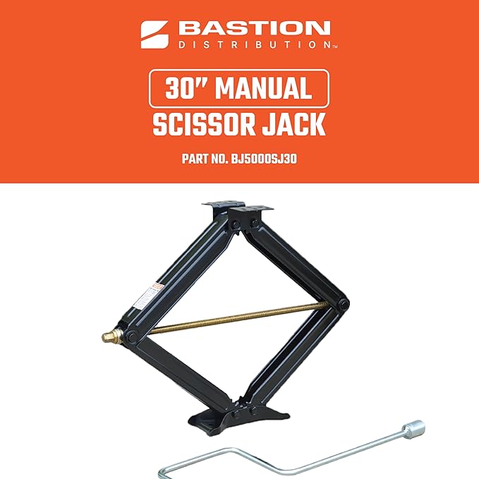 Bastion Distribution Four 30" Scissor Jacks with a Crank Handle | 5000lbs Capacity | Adjustable 5-30” Height | Leveling & Stabilizing | BJ-5000MSJ30