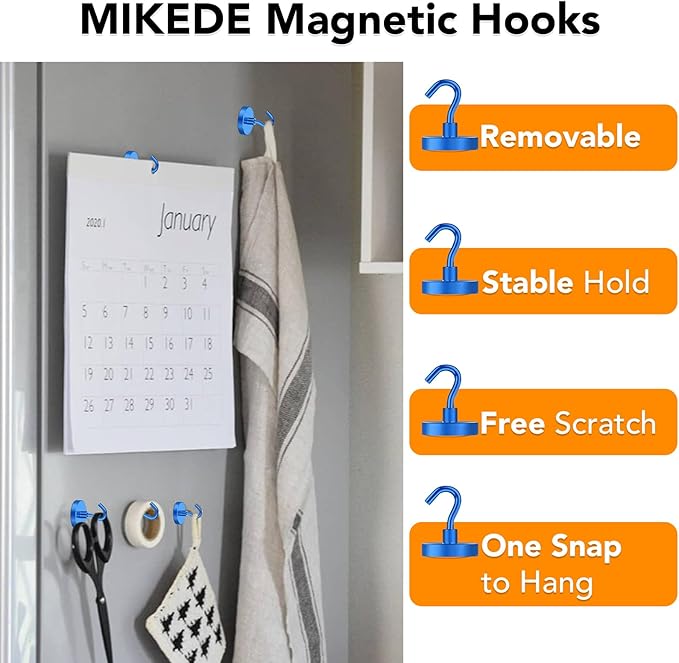 MIKEDE Magnetic Hooks Heavy Duty, 150LB Strong Magnet with Hook, Super Neodymium Extra Strength Industrial Hooks for Hanging, Toolbox, Cruise, Grill(Blue,10 Pack)