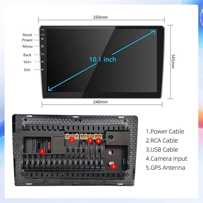 10.1Inch 2.5D HD Double Din Car Stereo Radio Receiver, Android Touch Screen MP5 Multimedia, Support GPS Navigation Bluetooth FM Radio+4 Led Lights Rear View Camera&Dual Mirror Link