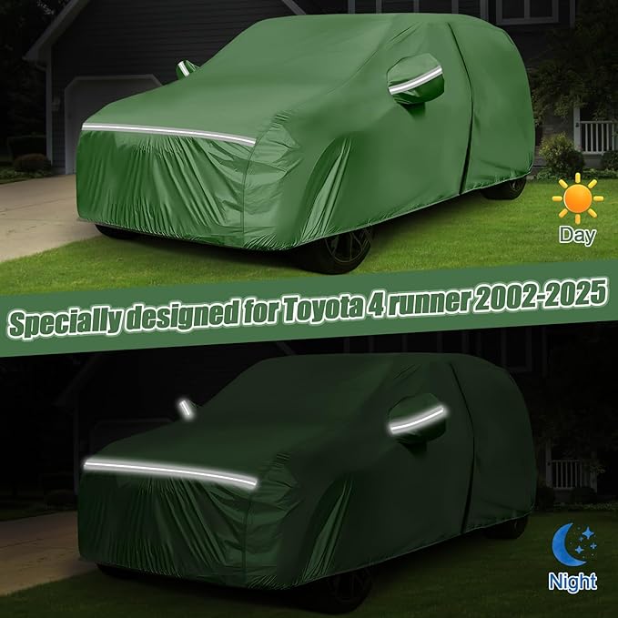 BOSSTONE Car Cover Custom Fit for Toyota 4runner 2002-2025, Waterproof All Weather for Automobiles Full Exterior Cover Rain Sun Snow Protector with Door Zipper (Green)